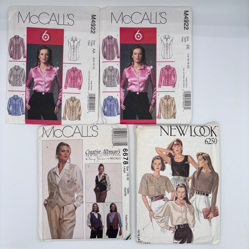 Vintage 80s and 90s Sewing Pattern Lot, 4pc‎ | Womens Shirts Vests